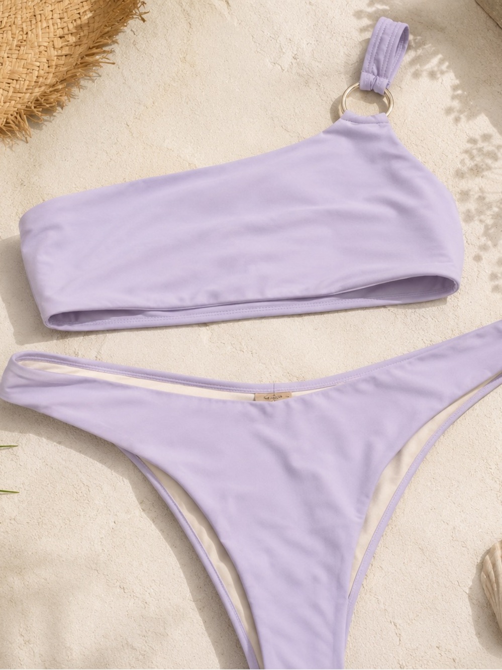Lavender One-Shoulder Bikini Set